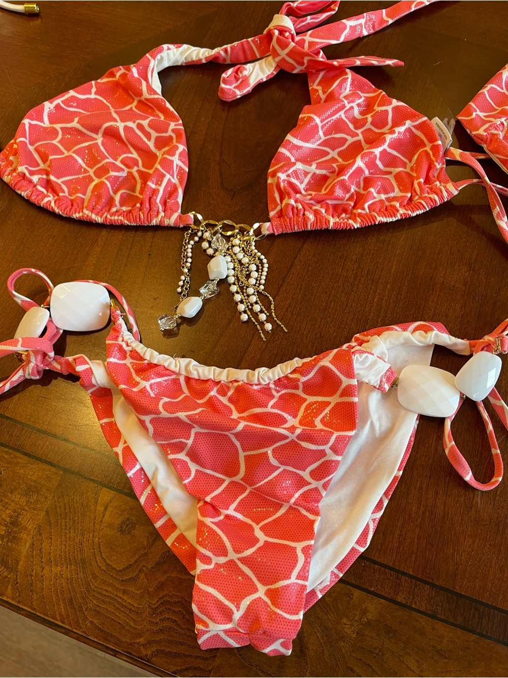 Beach bunny pink mermaid bikini bandeau XS, fringe top M and bottoms M - Picture 10 of 16